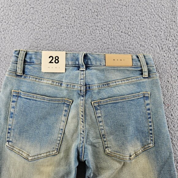 mnml M5 Stretch Denim Jeans Mens 28 Blue Tapered Ankle Zips Button Fly - Picture 15 of 16